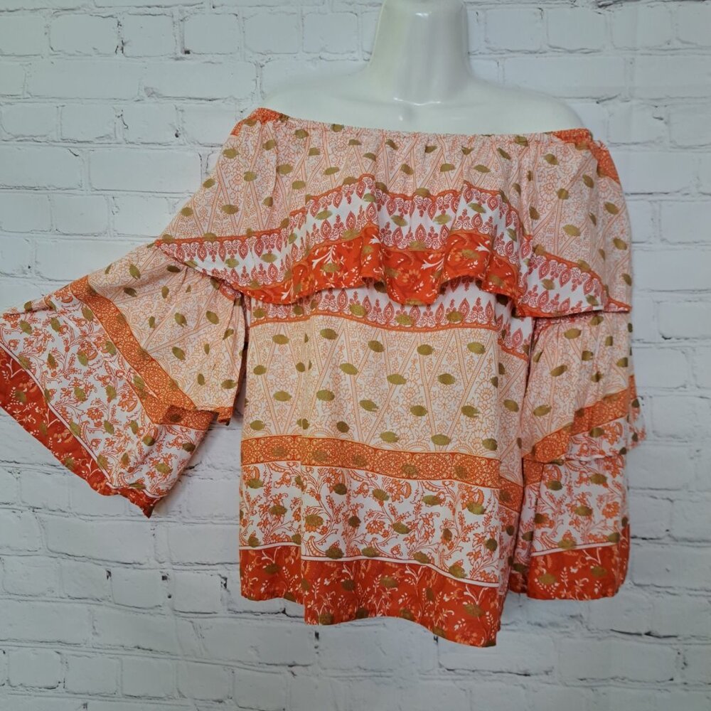 Cato Women's Paisley Boho Off Shoulder 100% Rayon Top Size Small